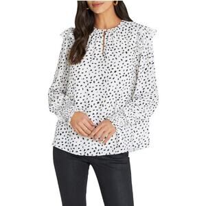 Vici Collection White Black Metallic Polka Dot Ruffle Shoulder Career Blouse S